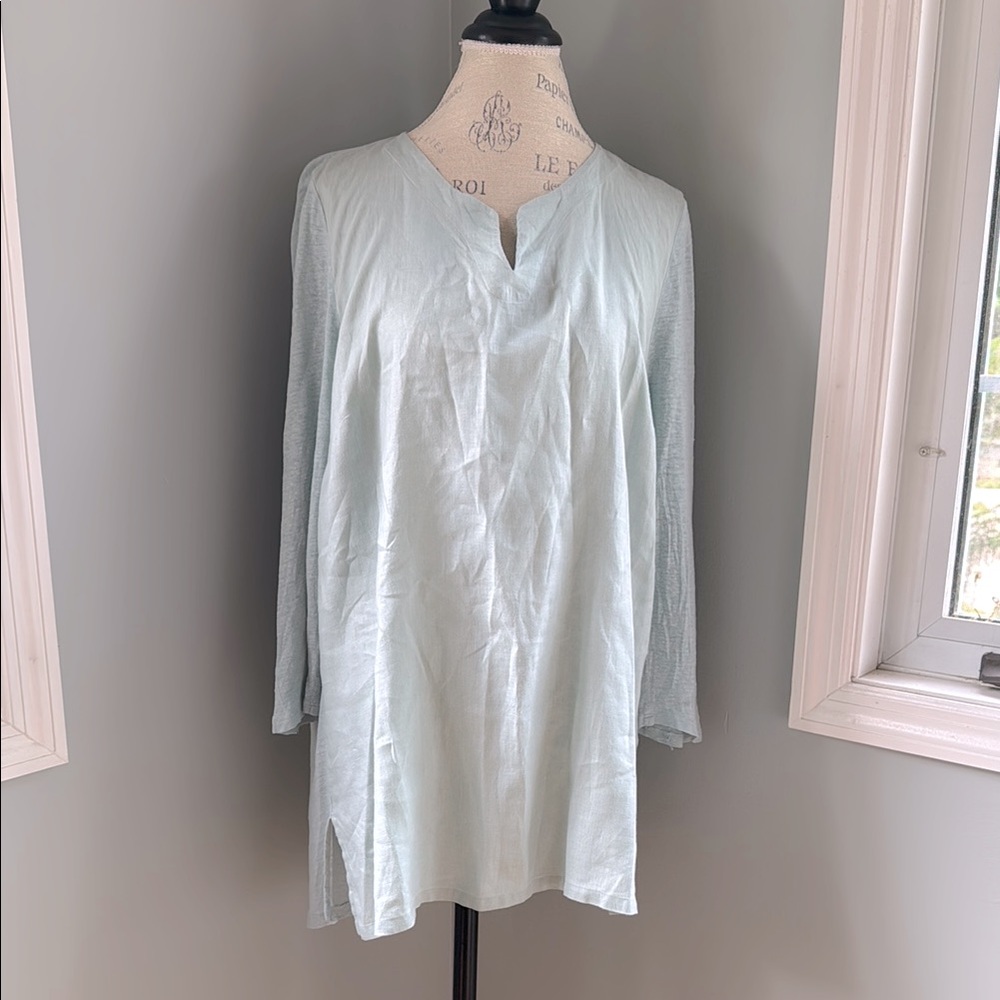 J Jill seafoam green/blue linen tunic top EUC size L